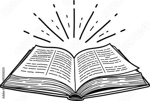 An open book with radiant lines emanating from it