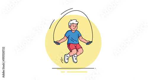 Animated boy jumping rope with a cheerful expression on his face