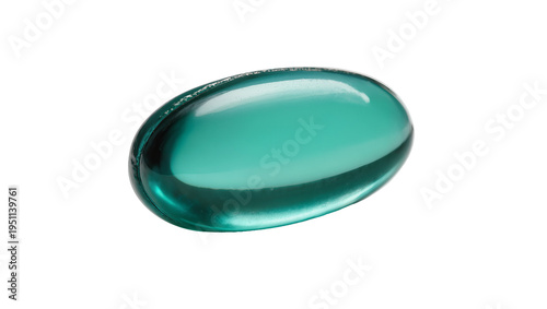 Vibrant teal translucent oval gel capsule, a single isolated softgel for health, wellness, and pharmaceutical products PNG