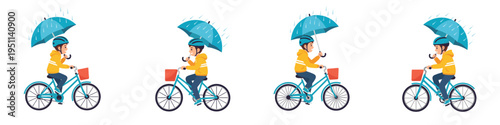 Person cycling in rain with umbrella