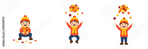 Happy child playing with autumn leaves