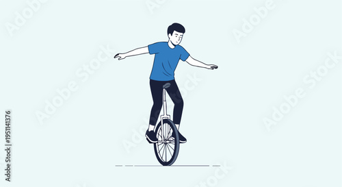 A stylized illustration of a young person balancing on a unicycle