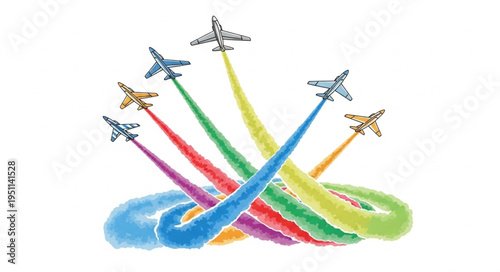 Airplanes in colorful smoke trails.