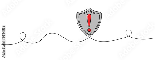 Shield displaying warning exclamation on clean white backdrop. no editable strokes