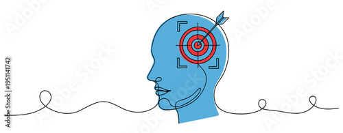 Head silhouette showing target on brain in conceptual setting. no editable strokes