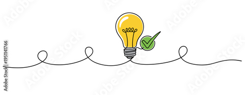 Light bulb marked with check symbol on white background. no editable strokes
