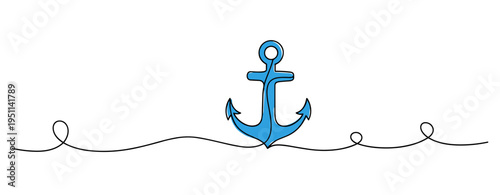 Anchor floating on continuous line over white background. no editable strokes