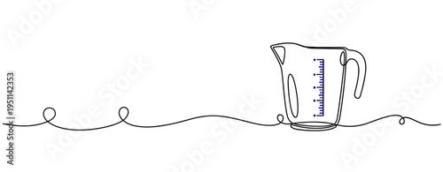 Measuring jug with scale markings on continuous line background. no editable strokes