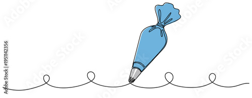 Piping bag applying icing on continuous line background. no editable strokes