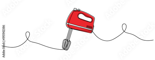 Hand mixer suspended with cord on white background. no editable strokes