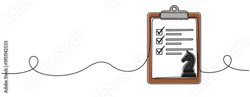 Checklist clipboard with chess knight piece on white background. no editable strokes