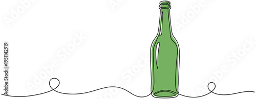 Glass bottle standing upright on continuous line background. no editable strokes