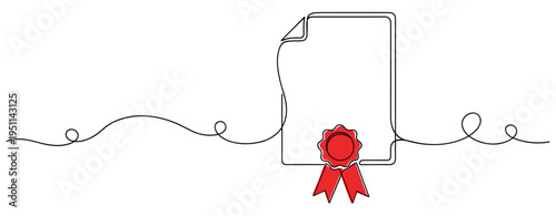 Certificate paper with red seal representing official document status. no editable strokes