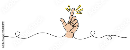 Hand snapping finger emerging from continuous line horizon. no editable strokes