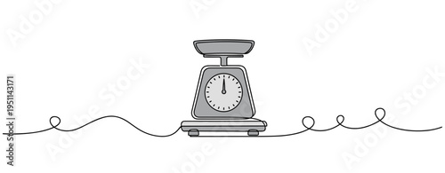 Mechanical kitchen scale measuring weight on simple white background. no editable strokes