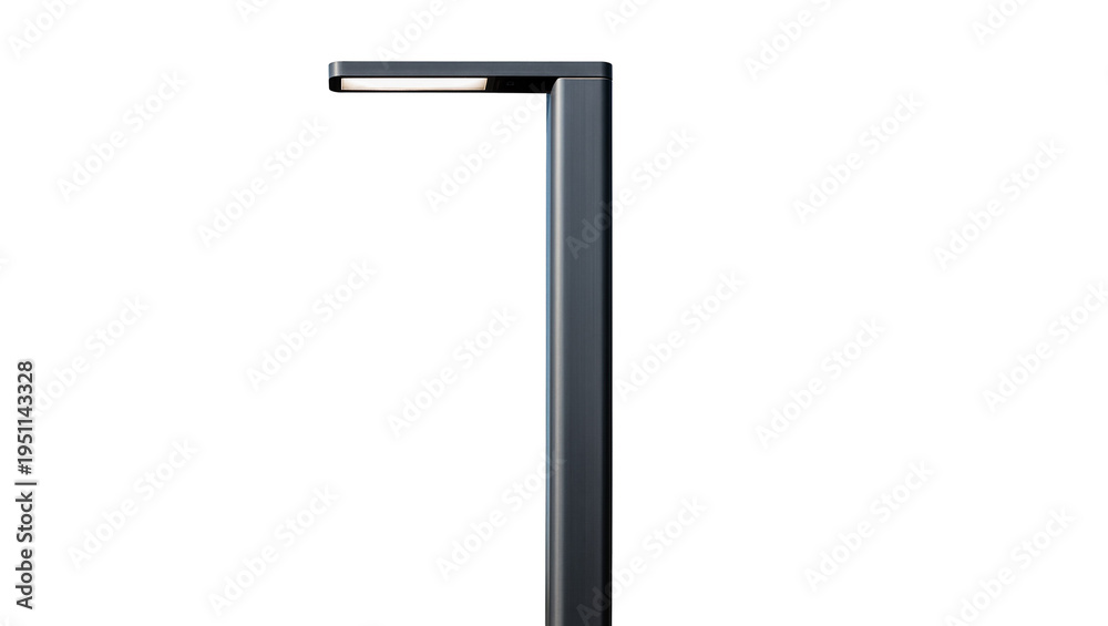 Obraz premium Modern minimalist LED street light, dark grey outdoor lamp with glowing strip isolated on transparent background, urban design element PNG