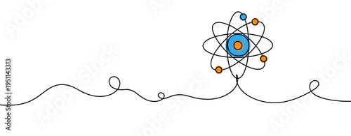 Atomic model with electrons orbiting in minimal line illustration. no editable strokes