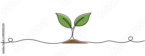 Seedling sprouting from soil on white minimal background. no editable strokes