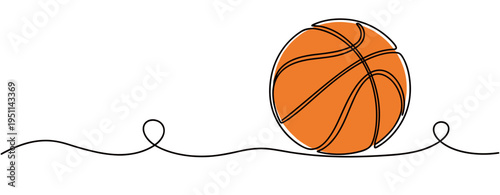 Basketball placed on flat continuous line minimalist background. no editable strokes