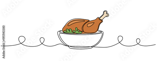 Roasted chicken leg served in bowl on white background. no editable strokes