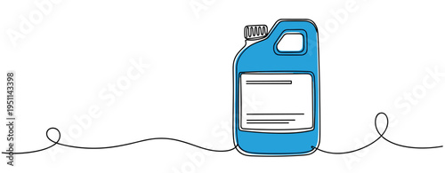 Plastic jug container depicted on continuous line with label. no editable strokes