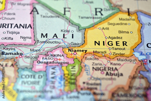 Niamey Niger on World Map with Blurred Background – Geography Location Concept