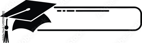 Graduation cap icon illustration, black line stroke academic hat isolated on a transparent background with a blank frame for college, high school, and university ceremony design.