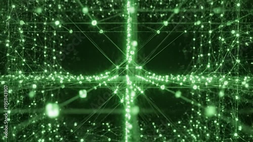 Abstract green digital network with glowing connections and data points