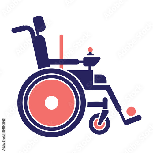 Modern wheelchair with pink accents and sleek design stands prominently against a clean white background