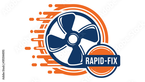 Blue fan with orange speed lines and rapid fix text cooling repair