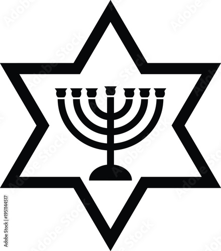 Star of David with Jewish menorah symbol Hanukkah religious faith judaic culture icon silhouette illustration design