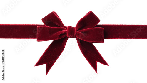 Photography Elegant red velvet gift bow, horizontally placed and isolated, perfect for festi