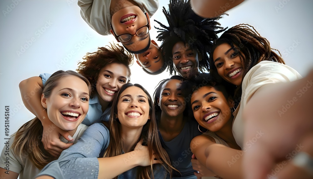 Obraz premium Group of people standing in circle, professional business team collaborating in modern workspace for corporate unity and leadership concept