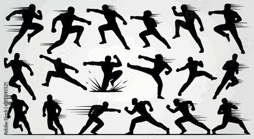 Set of 20 Black Silhouette Action Poses Vector