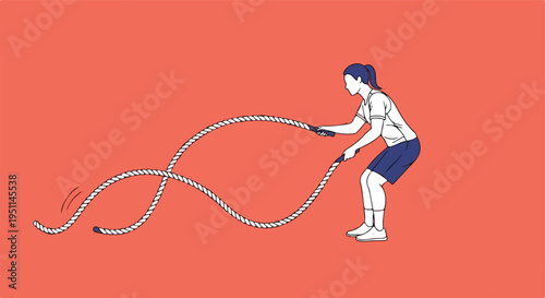 Person actively engaging in a battle rope workout against a solid background