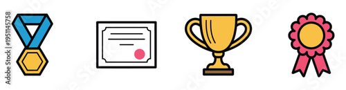 Recognition and honor icon bundle, clean vector icons representing awards, certificates, and honors, ideal for graduation