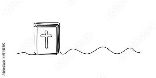 Holy Bible With Cross Symbol Continuous One Line Vector Illustration