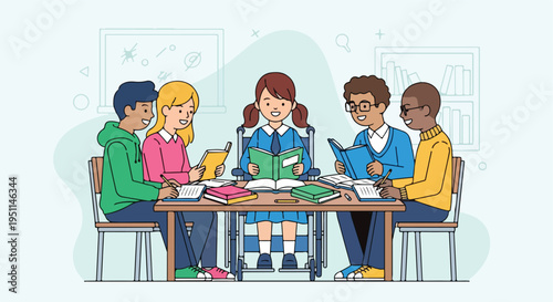 Wallpaper Mural Diverse students collaborate and study together around a table with books Torontodigital.ca