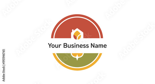 Business logo features flame icon within divided circular emblem