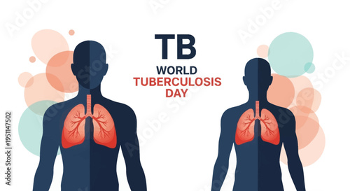 Vector illustration of World Tuberculosis Day with silhouettes of a man and woman highlighting lungs to raise awareness about tuberculosis and healthcare