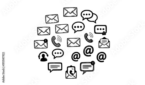 Hand drawn doodle communication icons mail envelope message vector collection