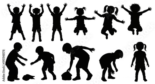 Children Silhouettes Playing Together.