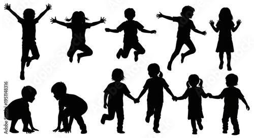 Children Silhouettes Playing Together.