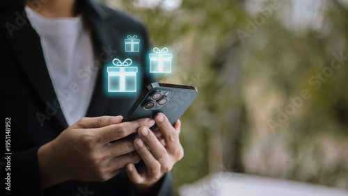 Online Rewards and Digital Gift Promotion on Smartphone Concept