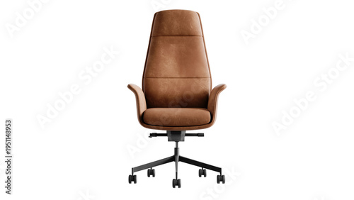 Elegant office chair with orange leather seat and black base, in an isolated background. 
