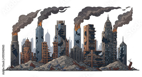 City Skyline After Apocalypse Destruction.