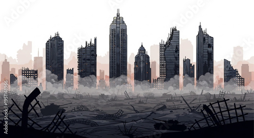 City Skyline After Apocalypse Event.