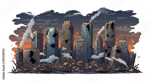 City Skyline After Apocalyptic Disaster.