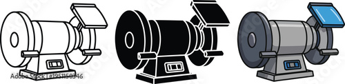 Various bench grinder illustrations in line on white background