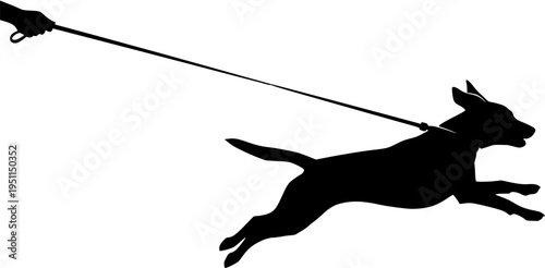 Dog Running on Leash with Owner Silhouette Vector